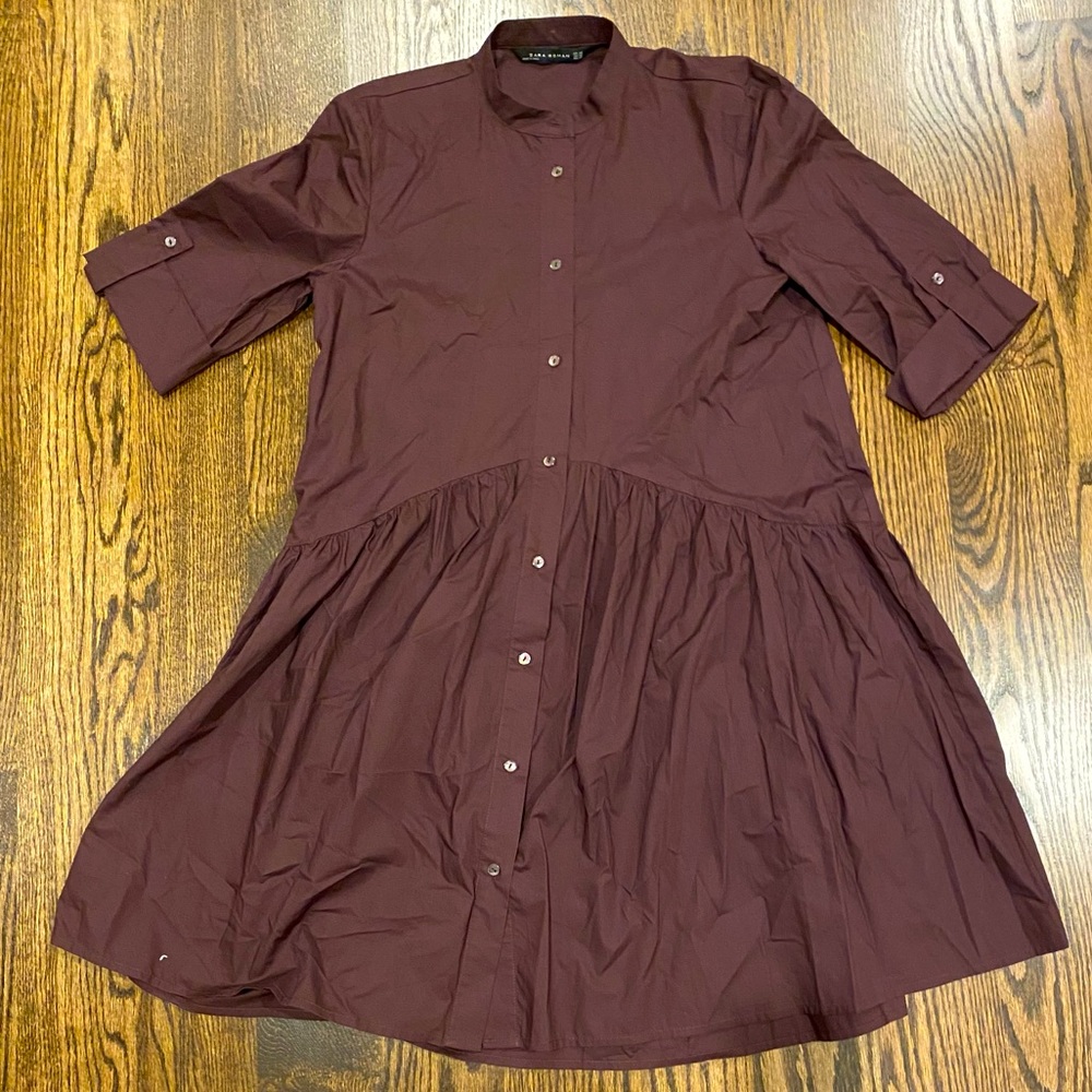 Zara Maroon/Brown Long Sleeve Collared Dress